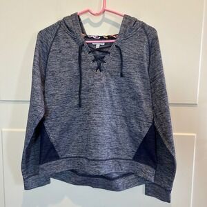 Vera‎ Bradley Womens Hoodie Medium Heathered Blue Lace Up Hooded Sweatshirt